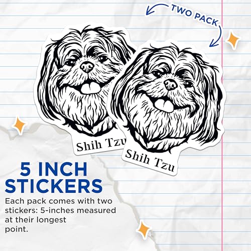 (2 Pack) Shih Tzu Dog Stickers - Cute Dog Stickers for Laptop - Shih Tzu Decal for Water Bottles - Dog Lover Stickers - 5" On Longest Side - Sticks to Smooth Flat Surfaces - Made in USA - BMCS4029