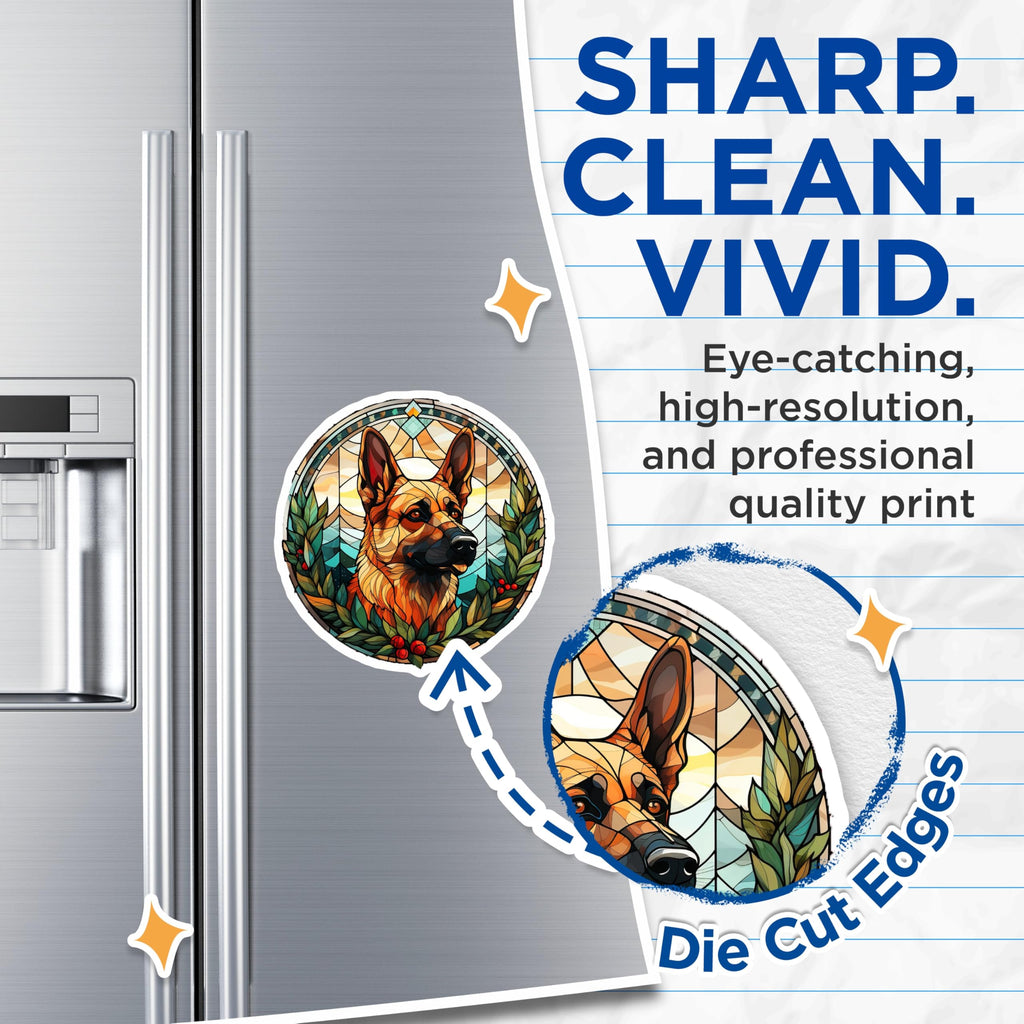 (2 Pack) German Shepherd Magnets - Stained Glass Dog Art - Pet Lover Refrigerator Decor - 5 Inches On Longest Side - Thick Durable Magnet - Made in USA - MAG28887