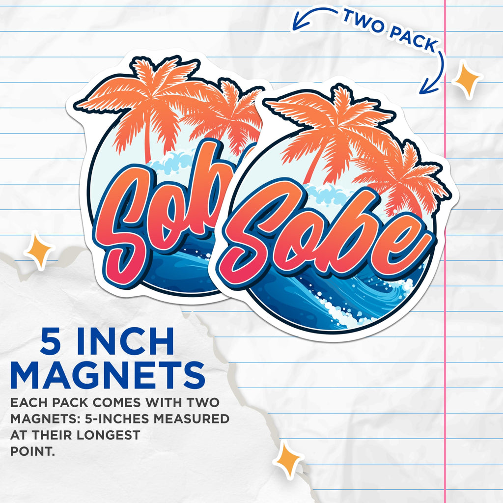 (2 Pack) SoBe Florida Magnets - South Beach Decor - Beach Palm Tree Magnets - 5" On Longest Side - Premium Magnet - for Cars, Refrigerators, Toolboxes, Lockers - Made in USA - MAG18360
