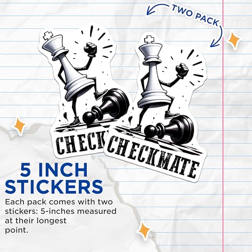 (2 Pack) Checkmate Stickers - Chess Stickers - Funny Chess Player Stickers - 5" On Longest Side - Sticks to Any Smooth Flat Surface - Made in USA - BMCS3184