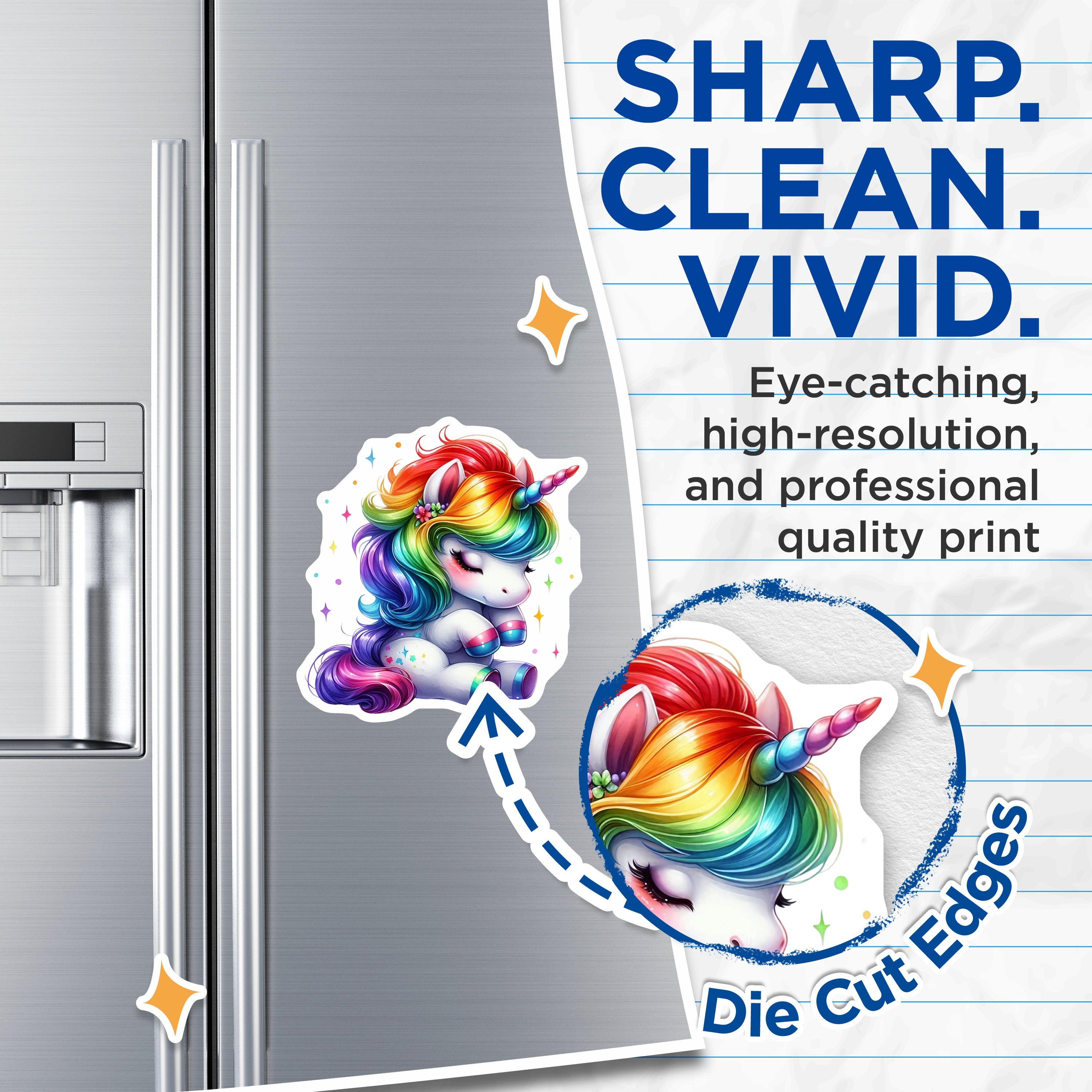 (2 Pack) Kawaii Unicorn Magnets - Rainbow Fantasy Decor - Cute Magical Creature - Kids Room Accent - 5 Inches On Longest Side - Thick Durable Magnet - Made in USA - MAG36352