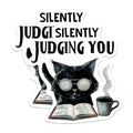 (2 Pack) Silently Judging You Magnets - Funny Sarcastic Cat Drinking Coffee Reading A Book - 5" On Longest Side - Premium Magnet - for Cars, Refrigerators, Toolboxes, Lockers - Made in USA - MAG1684