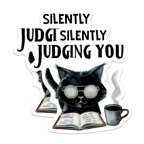 (2 Pack) Silently Judging You Magnets - Funny Sarcastic Cat Drinking Coffee Reading A Book - 5" On Longest Side - Premium Magnet - for Cars, Refrigerators, Toolboxes, Lockers - Made in USA - MAG1684