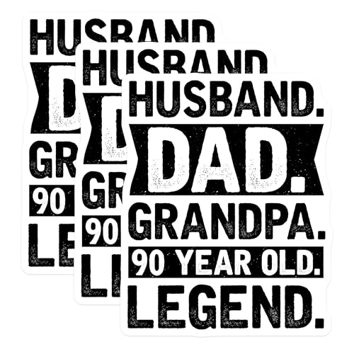 (3 Pack) Husband Dad Grandpa Decals - 90 Year Old Legend - Father Figure Decals - 3 Inches On Longest Side - Easy Peel & Apply - Made in USA - 3MCS4923