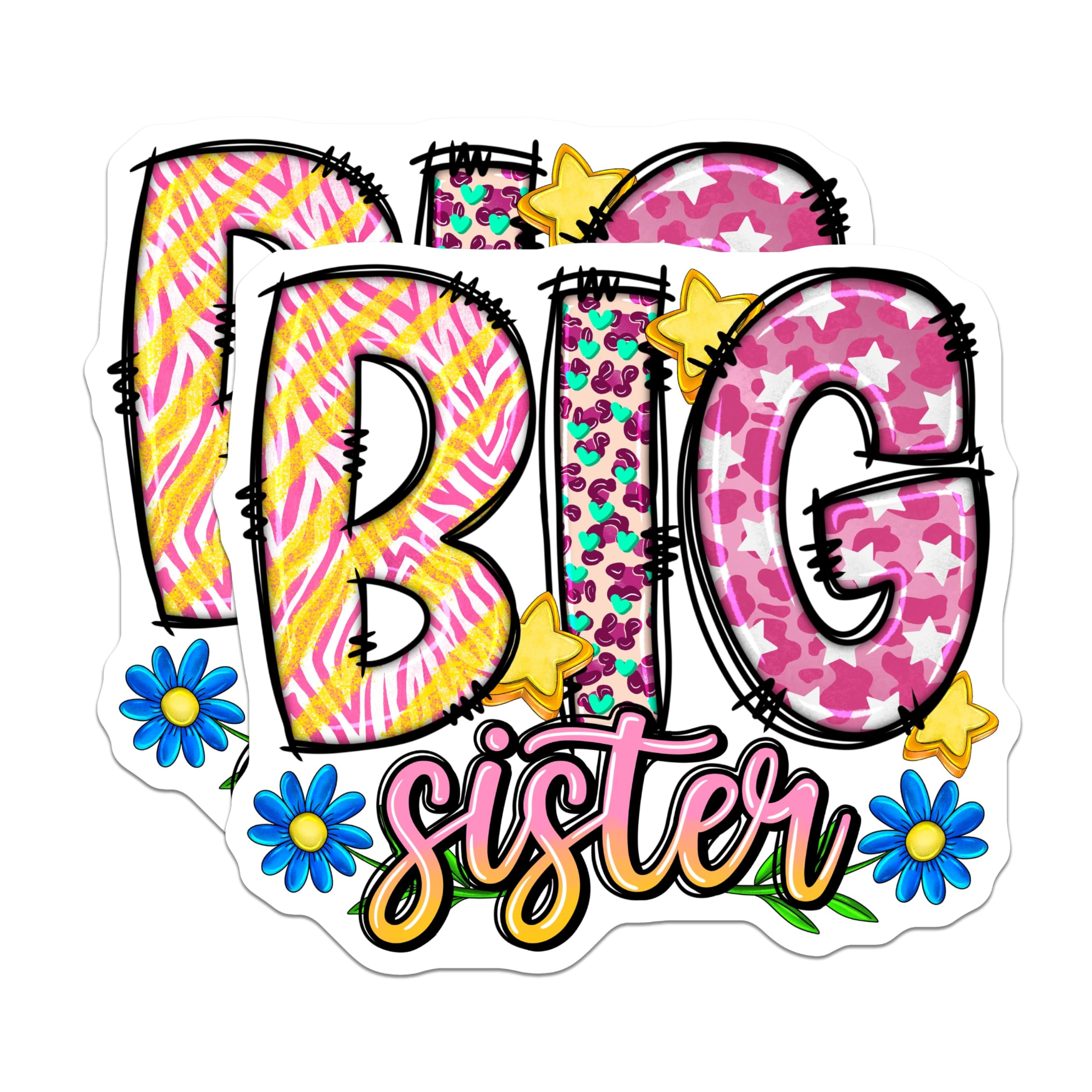 (2 Pack) Big Sister Magnets - Vibrant Sibling Announcement - Cute Kids Room Decor - New Baby Celebration - 5 Inches On Longest Side - Thick Durable Magnet - Made in USA - MAG23247