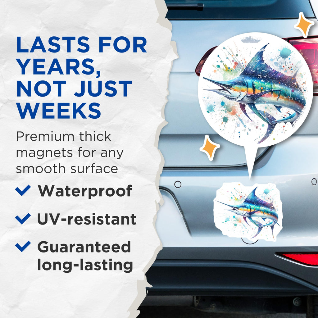 (2 Pack) Marlin Fish Magnets - Ocean Decor - Fishing Enthusiast Art - 5" On Longest Side - Premium Magnet - for Cars, Refrigerators, Toolboxes, Lockers - Made in USA - MAG14800