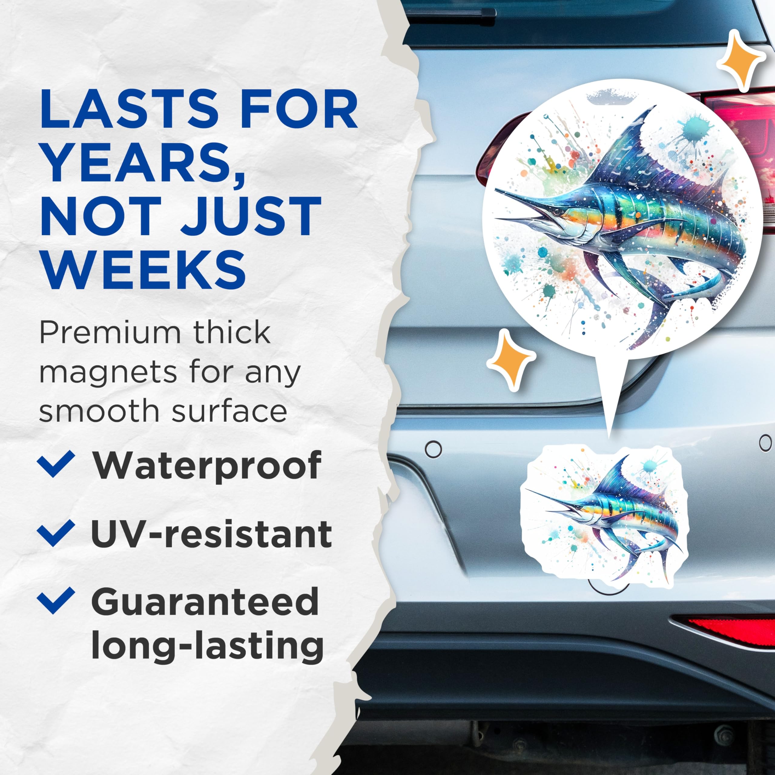 (2 Pack) Marlin Fish Magnets - Ocean Decor - Fishing Enthusiast Art - 5" On Longest Side - Premium Magnet - for Cars, Refrigerators, Toolboxes, Lockers - Made in USA - MAG14800