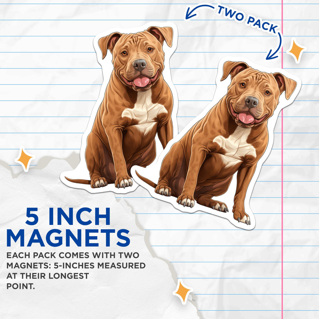 (2 Pack) Pitbull Dog Magnets - Dog Lover Decor - Pet Owner Present Idea - 5 Inches On Longest Side - Thick Durable Magnet - Made in USA - MAG27490