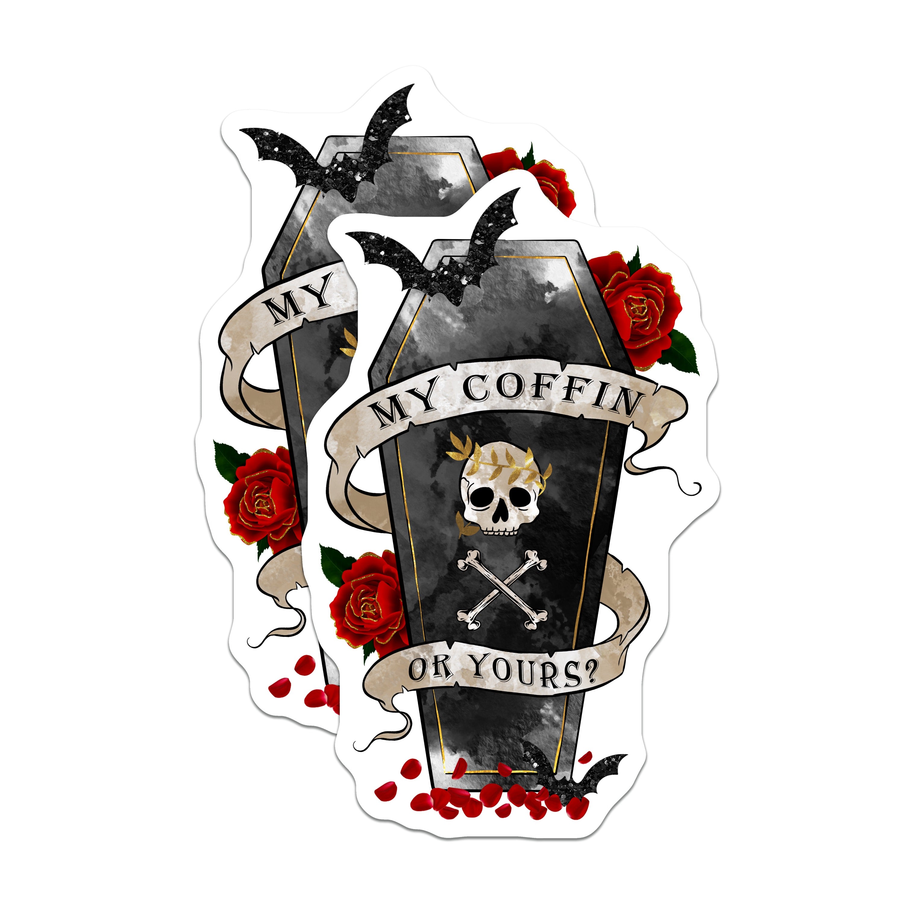 (2 Pack) My Coffin Or Yours Magnets - Gothic Coffin Skull - Dark Romance Halloween Decor - 5 Inches On Longest Side - Thick Durable Magnet - Made in USA - MAG36712