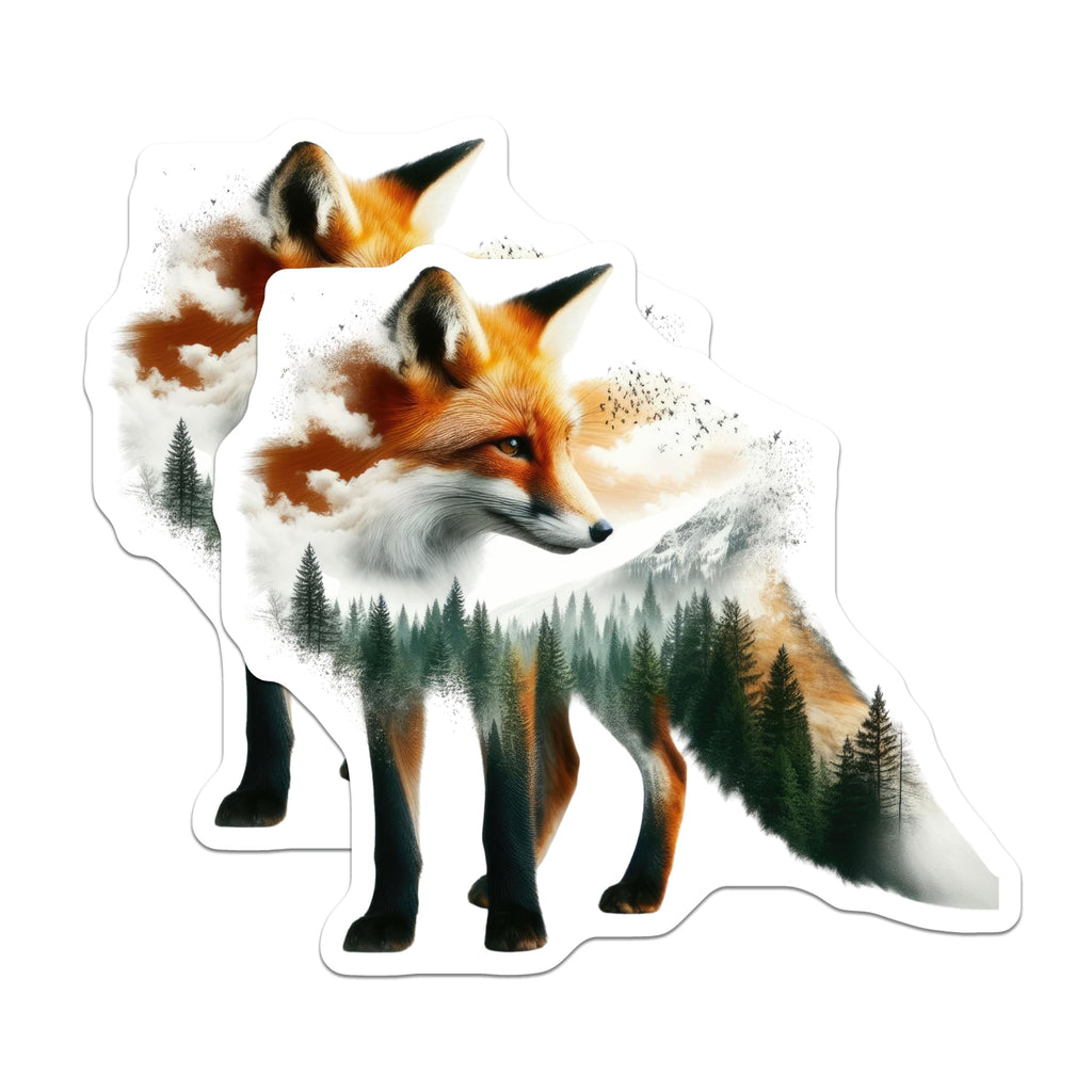 (2 Pack) Fox Artwork Magnets - Double Exposure Forest - Wildlife Scene Home Decor - 5" On Longest Side - Premium Magnet - for Cars, Refrigerators, Toolboxes, Lockers - Made in USA - MAG14652