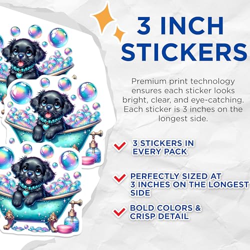 (3 Pack) Puppy Bath Decals - Cute Dog Decal - Bubble Bath Stickers - 3 Inches On Longest Side - Easy Peel & Apply - Made in USA - 3MCS8188