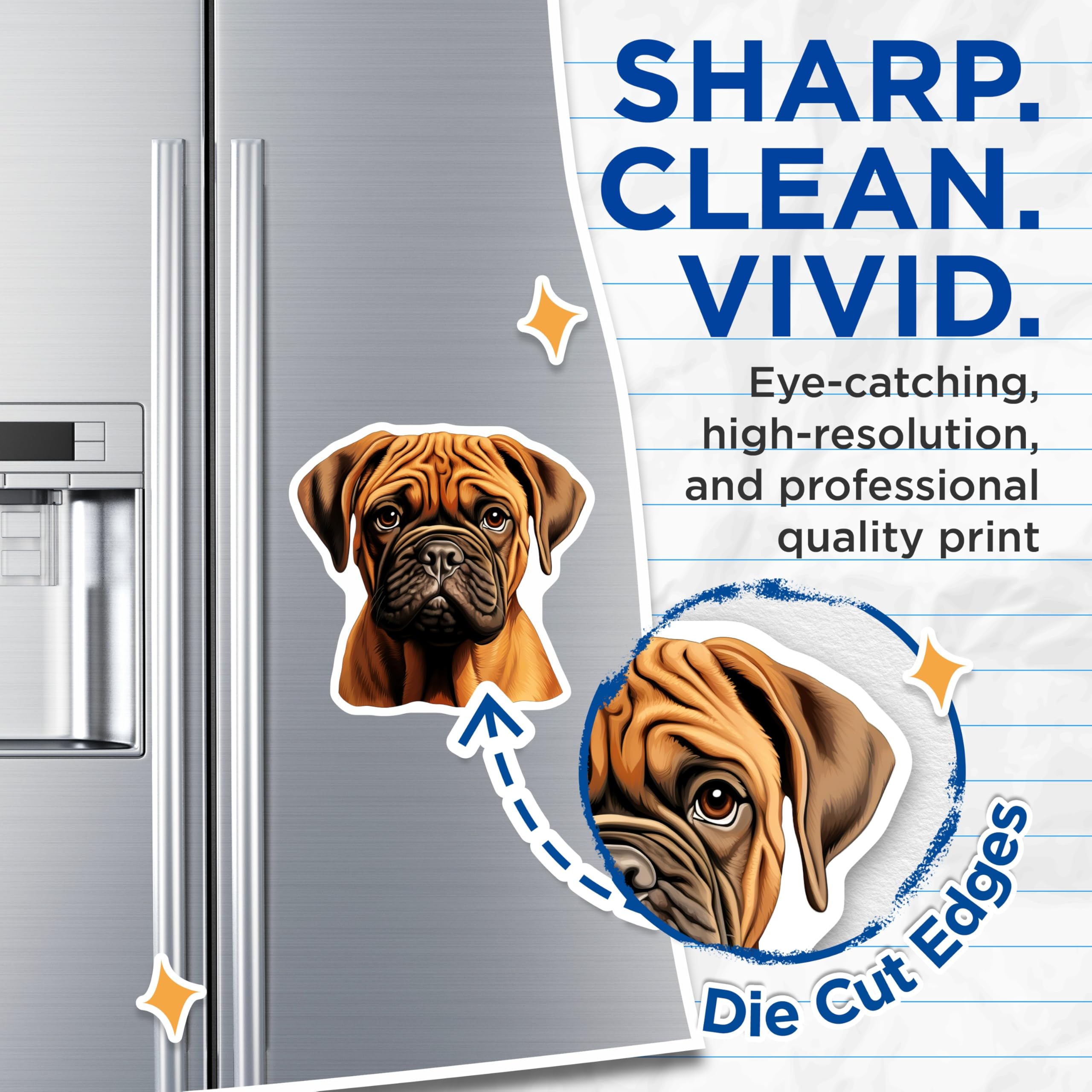 (2 Pack) Fawn Mastiff Puppy Magnets - Wrinkled Dog Face Decor - Pet Lover Refrigerator Art for Dog Owners - 5 Inches On Longest Side - Thick Durable Magnet - Made in USA - MAG27219