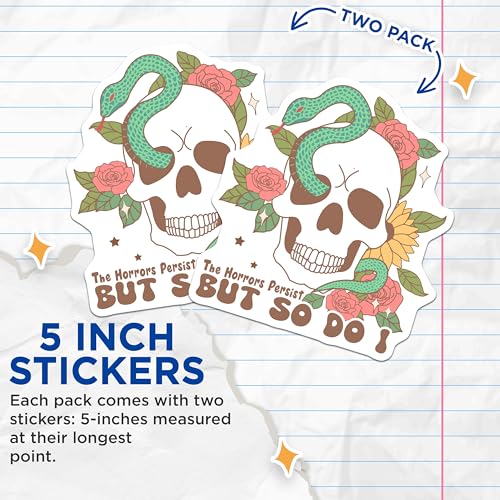 (2 Pack) Skull Snake Sticker - Floral Art Stickers - Inspirational Quote Sticker - Retro Vinyl Decal - 5" On Longest Side - Sticks to Smooth Flat Surfaces - Made in USA - BMCS7201