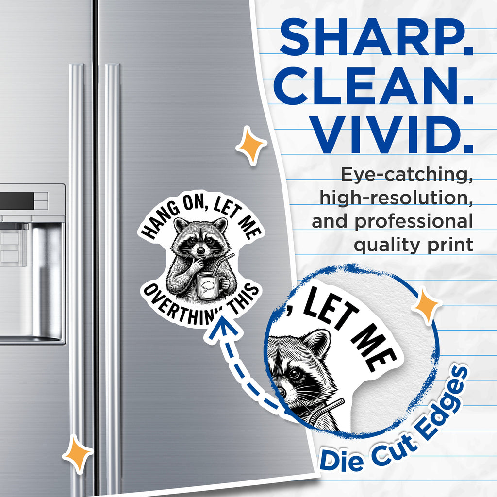 (2 Pack) Raccoon Overthinker Magnets - Funny Animal Meme - Introvert Humor Fridge Decor - 5 Inches On Longest Side - Thick Durable Magnet - Made in USA - MAG37226