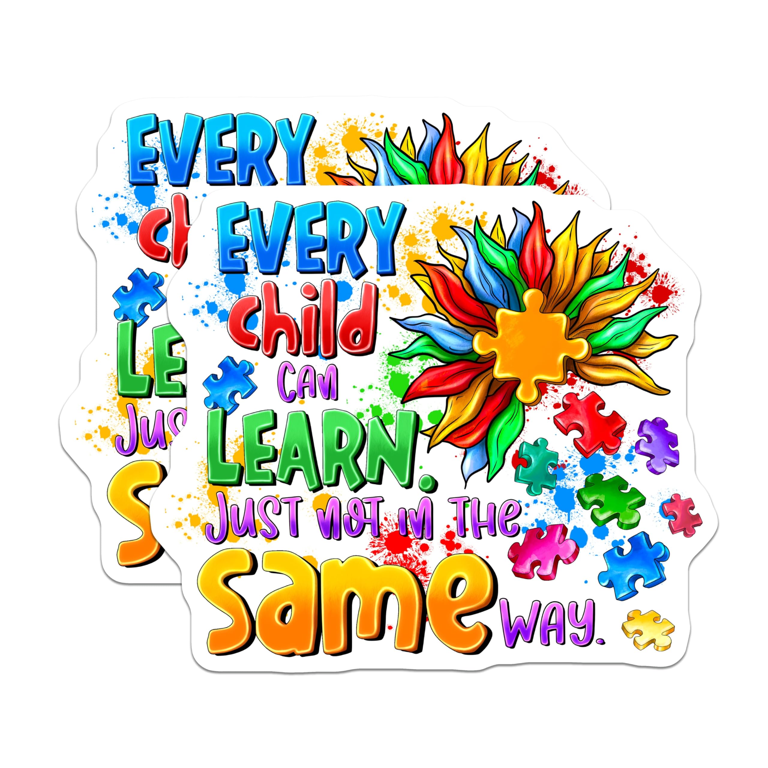 (2 Pack) Autism Awareness Magnets - Every Child Can Learn Quote - Special Education Teacher Magnets - 5 Inches On Longest Side - Thick Durable Magnet - Made in USA - MAG30031