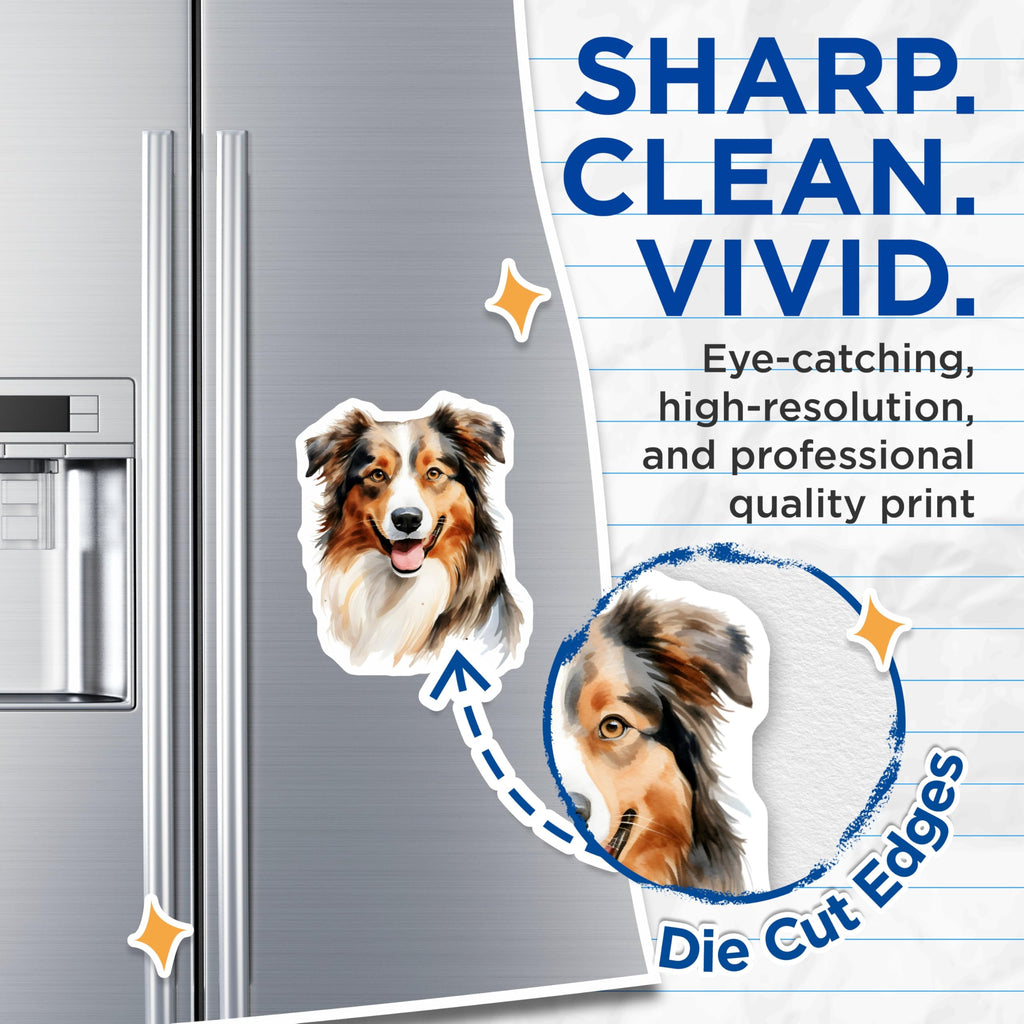 (2 Pack) Australian Shepherd Magnets - Watercolor Dog Art - Aussie Dog Lover Decor - 5 Inches On Longest Side - Thick Durable Magnet - Made in USA - MAG25989