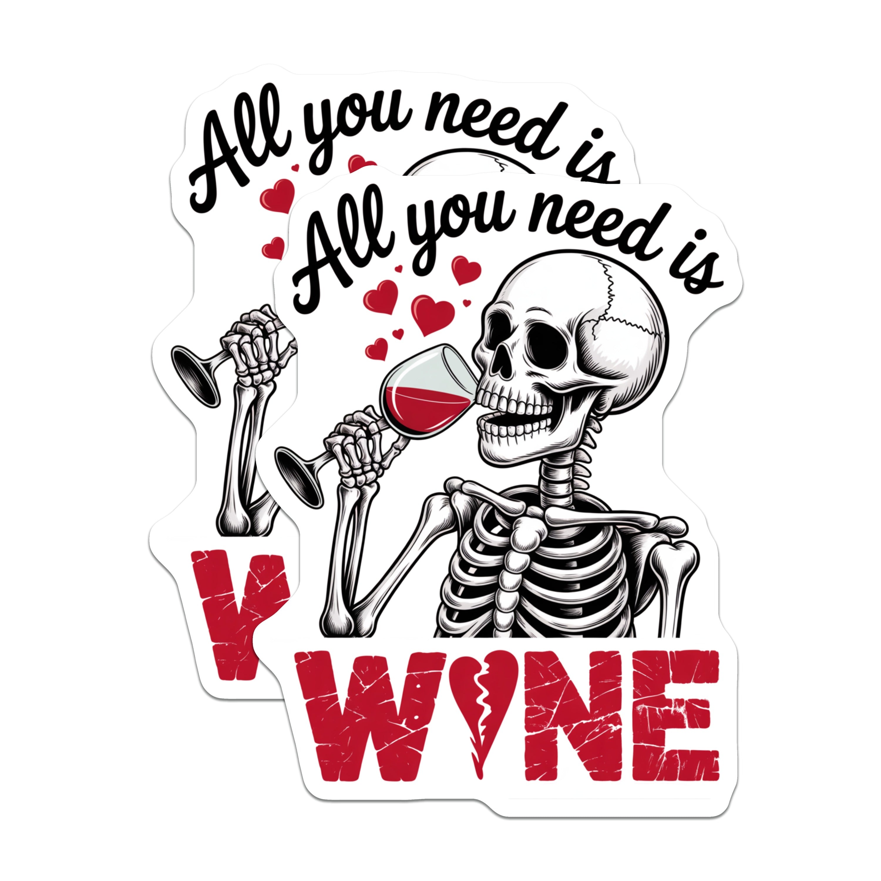 (2 Pack) Funny Skull Wine Magnets - Sarcastic Goth Kitchen Decor - Refrigerator Halloween Humor - 5 Inches On Longest Side - Thick Durable Magnet - Made in USA - MAG36639