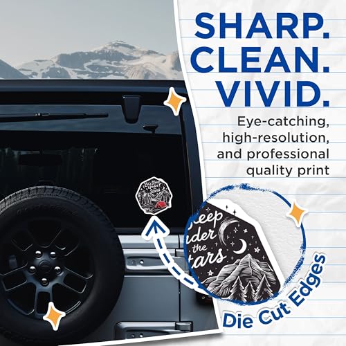 (2 Pack) Let's Sleep Under The Stars Stickers - Mountain Camping Stickers - Outdoor Adventure Stickers - 5" On Longest Side - Sticks to Smooth Flat Surfaces - Made in USA - BMCS4067