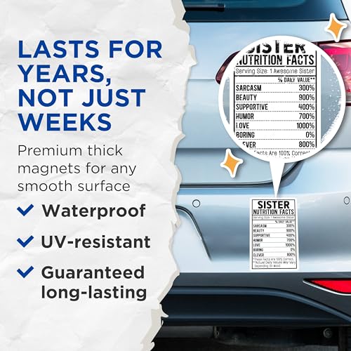 (2 Pack) Sister Nutrition Facts Magnets - Humor Magnets - Funny Kitchen - Cute Magnets for Refrigerator - 5" On Longest Side - for Cars, Fridges, Toolboxes - Made in USA - MAG4402