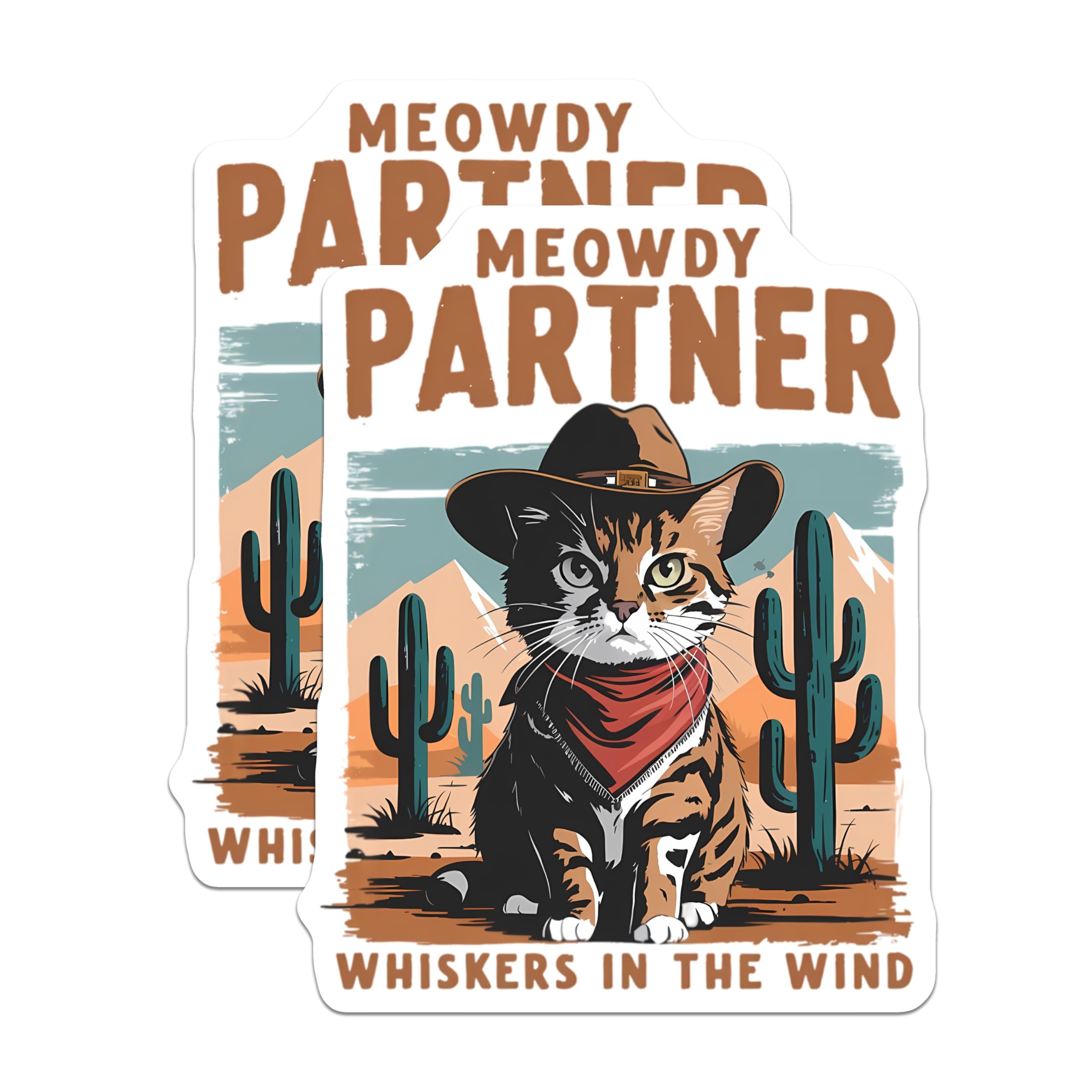 (2 Pack) Cowboy Cat Magnets - Meowdy Partner Western Feline - Desert Cactus Decor - Rustic Pet Art - Whiskers in the Wind - 5 Inches On Longest Side - Thick Durable Magnet - Made in USA - MAG20594