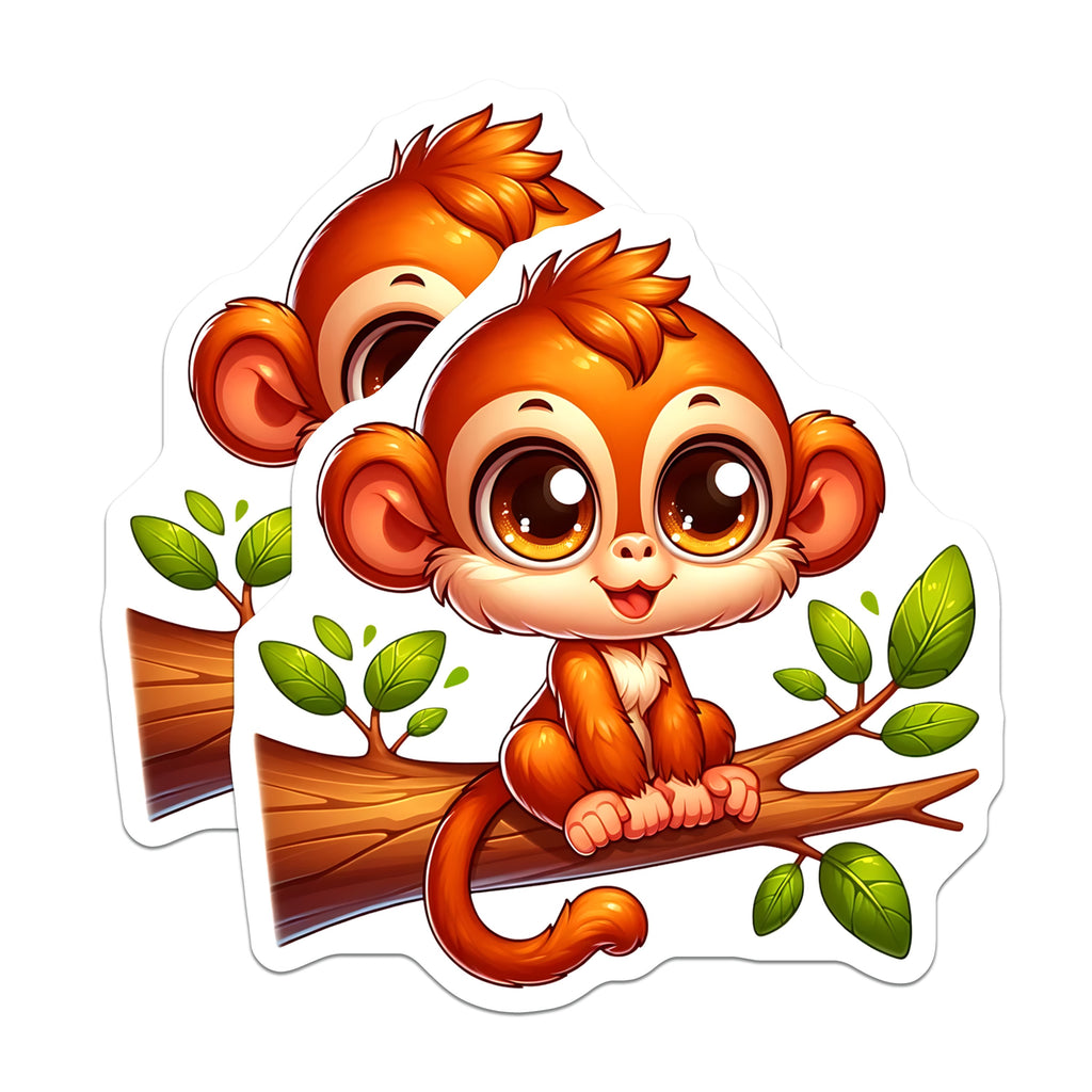 (2 Pack) Cute Baby Monkey Magnets - Kawaii Jungle Animal - Nursery Decor Refrigerator Art - 5 Inches On Longest Side - Thick Durable Magnet - Made in USA - MAG39191