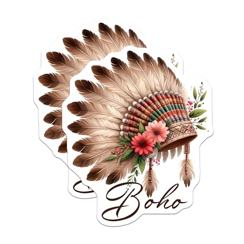 (2 Pack) Boho Feather Headdress Magnets - 5" On Longest Side - for Cars, Fridges, Toolboxes - Made in USA - MAG7542