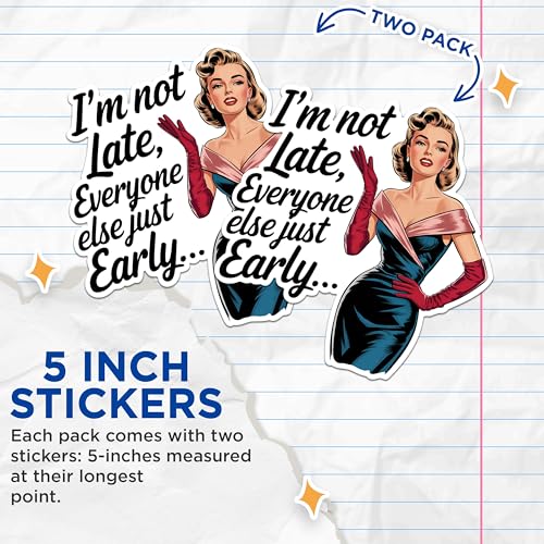 (2 Pack) Vintage Glam Stickers - Funny Quote Stickers - Retro Style Stickers for Laptops - 5" On Longest Side - Sticks to Any Smooth Flat Surface - Made in USA - BMCS2570