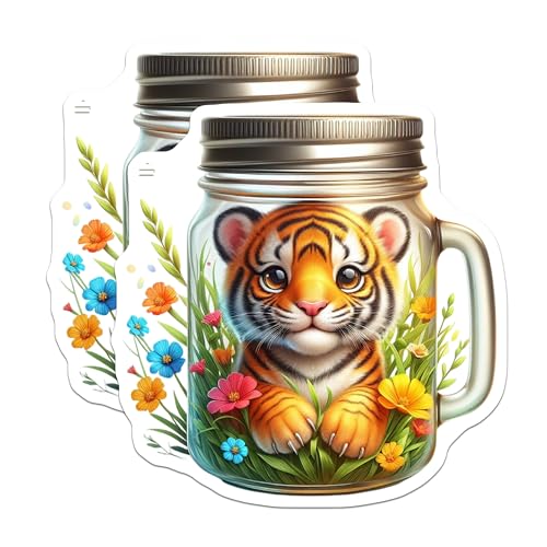 (2 Pack) Cute Tiger Stickers - Animal Art - Nature Illustration - 5" On Longest Side - Sticks to Smooth Flat Surfaces - Made in USA - BMCS9359