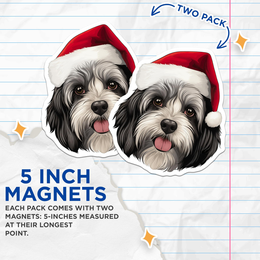 (2 Pack) Havanese Christmas Magnets - Shih Tzu Santa Hat Dog - Festive Holiday Pet Lover Home Decor - 5 Inches On Longest Side - Thick Durable Magnet - Made in USA - MAG26238