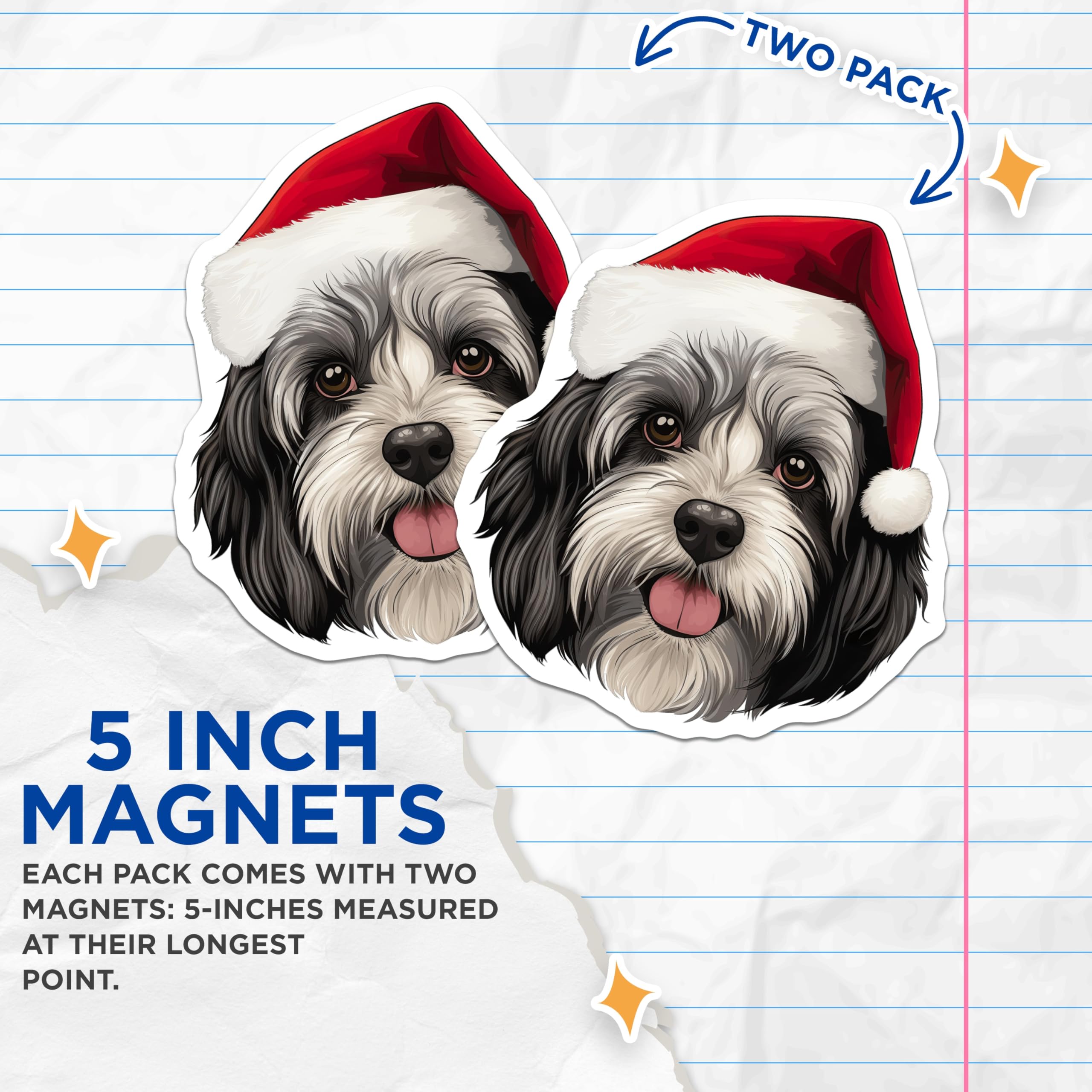 (2 Pack) Havanese Christmas Magnets - Shih Tzu Santa Hat Dog - Festive Holiday Pet Lover Home Decor - 5 Inches On Longest Side - Thick Durable Magnet - Made in USA - MAG26238
