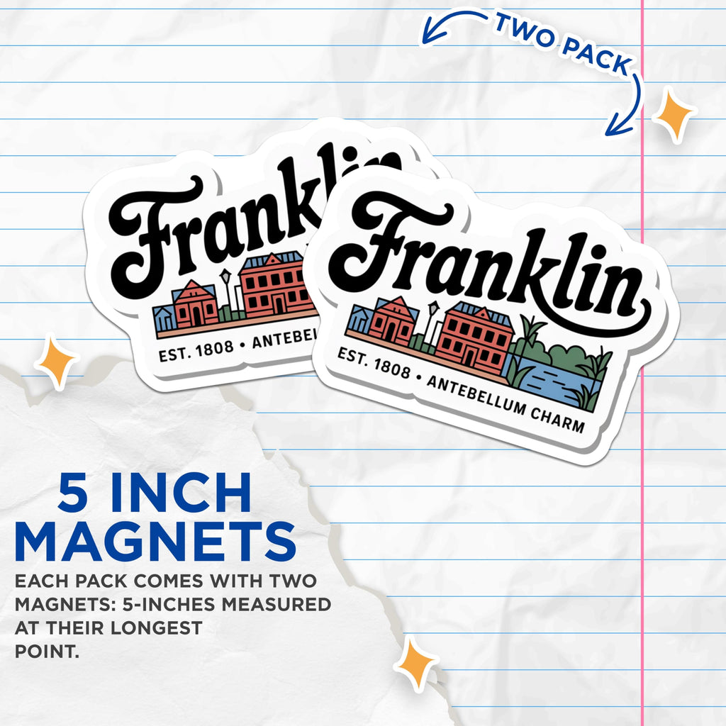 (2 Pack) Franklin TN Magnets - Antebellum Charm Decor - Tennessee Travel Souvenir - 5" On Longest Side - Premium Magnet - for Cars, Refrigerators, Toolboxes, Lockers - Made in USA - MAG17408