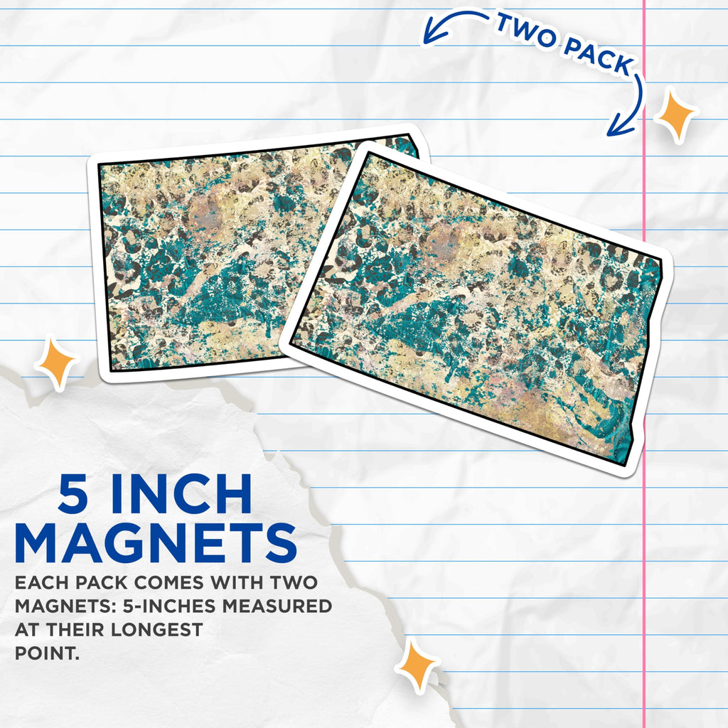 (2 Pack) North Dakota Magnets - Abstract State Art - Teal Gold Home Decor for Fridge - 5 Inches On Longest Side - Thick Durable Magnet - Made in USA - MAG19259
