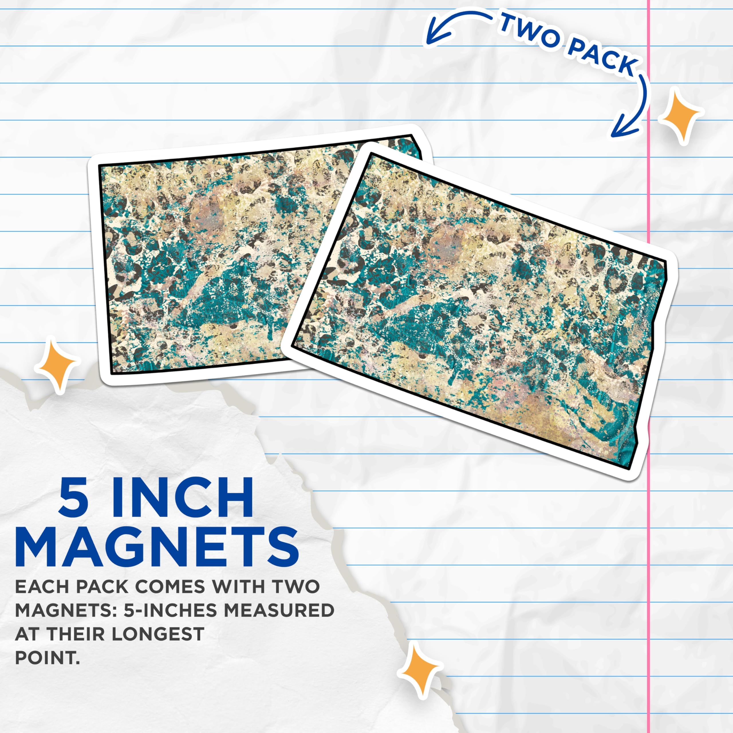 (2 Pack) North Dakota Magnets - Abstract State Art - Teal Gold Home Decor for Fridge - 5 Inches On Longest Side - Thick Durable Magnet - Made in USA - MAG19259