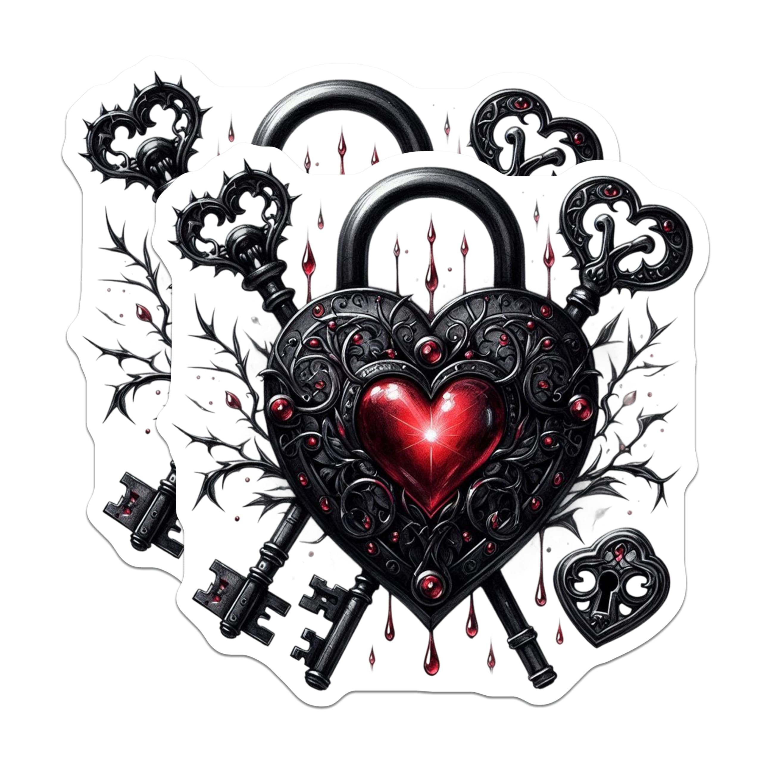 (2 Pack) Heart Lock Magnets - Gothic Decor - Spooky Home Magnets - 5" On Longest Side - Premium Magnet - for Cars, Refrigerators, Toolboxes, Lockers - Made in USA - MAG15700