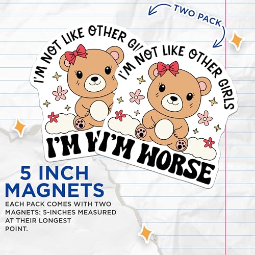 (2 Pack) Not Like Other Girls Magnets - Cute Bear Magnets - Funny Quote - Cute Animal - 5" On Longest Side - for Cars, Fridges, Toolboxes - Made in USA - MAG4107