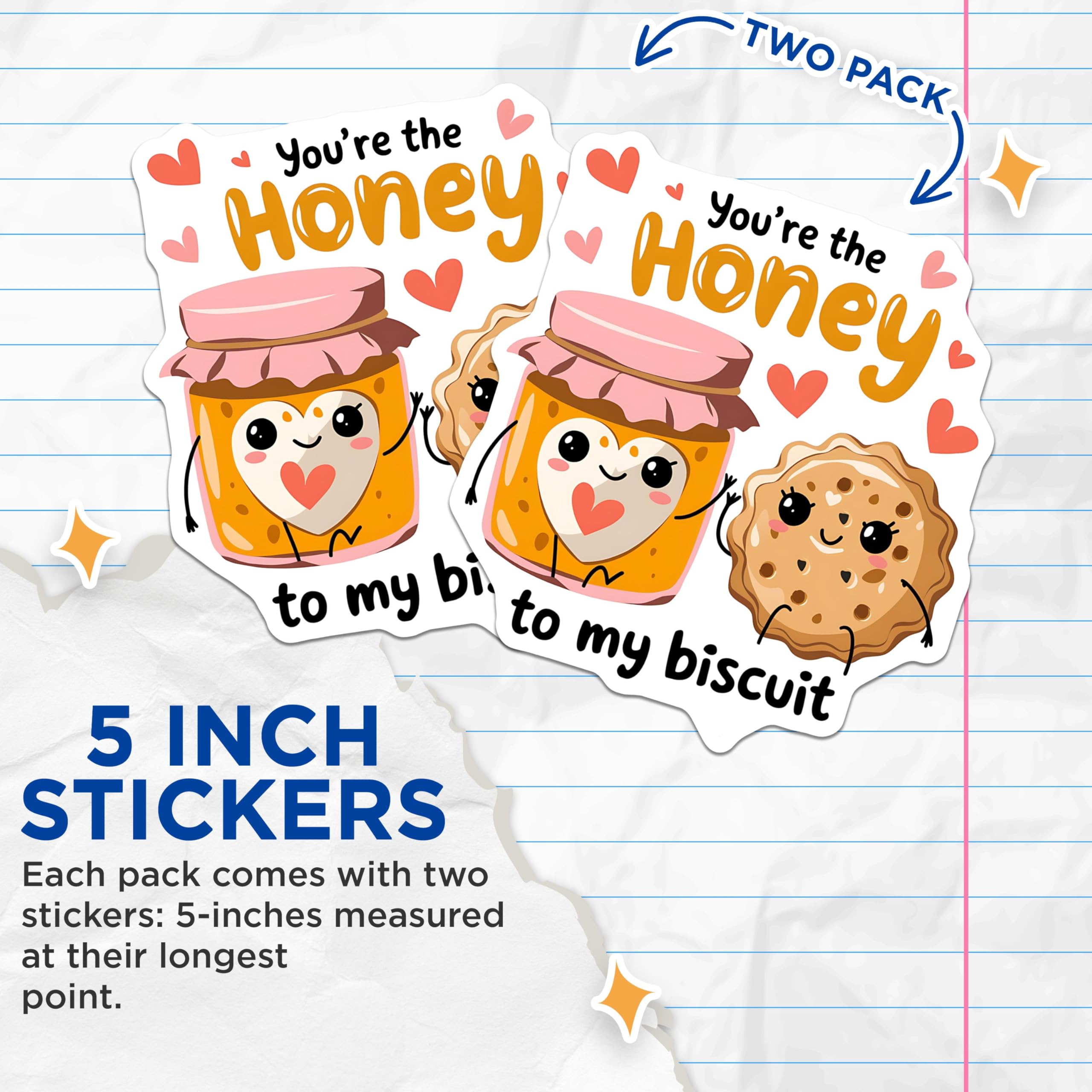 (2 Pack) Honey to My Biscuit Stickers - Cute Food - Adorable Couple - 5" On Longest Side - Sticks to Smooth Flat Surfaces - Made in USA - BMCS5066