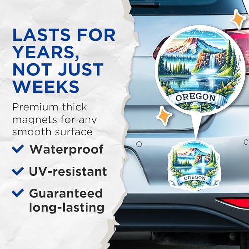 (2 Pack) Oregon Mountain Landscape Magnets - Cascade Range Scene - Nature Art - Decorative Magnets for Home and Office - 5" On Longest Side - for Cars, Fridges, Toolboxes - Made in USA - MAG6631