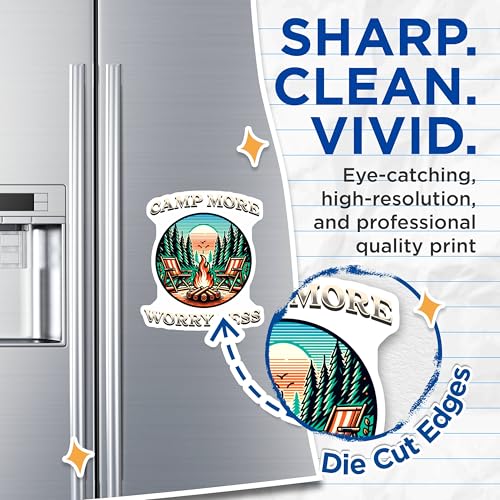 (2 Pack) Camp More Worry Less Magnets - Camping Decor - Outdoor Adventure - Nature Enthusiasts - 5" On Longest Side - for Cars, Fridges, Toolboxes - Made in USA - MAG6916