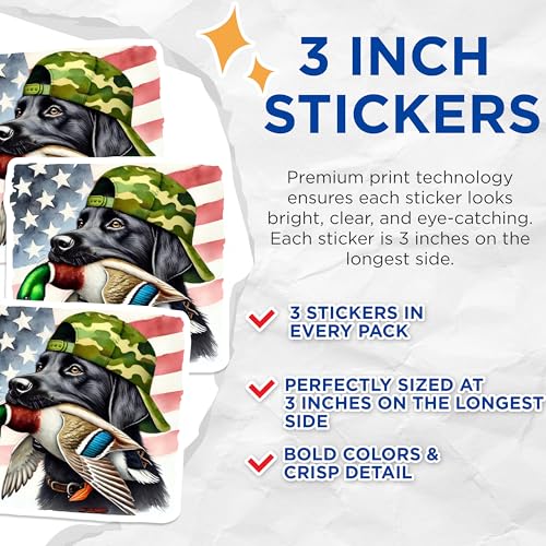 (3 Pack) Labrador Retriever Decals - Hunting Dog - American Flag Decor - 3 Inches On Longest Side - Easy Peel & Apply - Made in USA - 3MCS4801