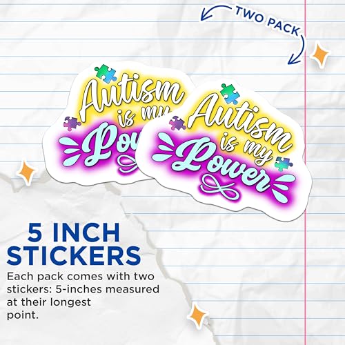 (2 Pack) Autism Awareness Stickers - Inspirational Quotes - Colorful Decals - 5" On Longest Side - Sticks to Smooth Flat Surfaces - Made in USA - BMCS7060
