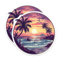 (2 Pack) Tropical Sunset Magnets - Beach Scene Decor - Ocean Wave Art - Palm Tree Vacation Vibe - 5 Inches On Longest Side - Thick Durable Magnet - Made in USA - MAG38822