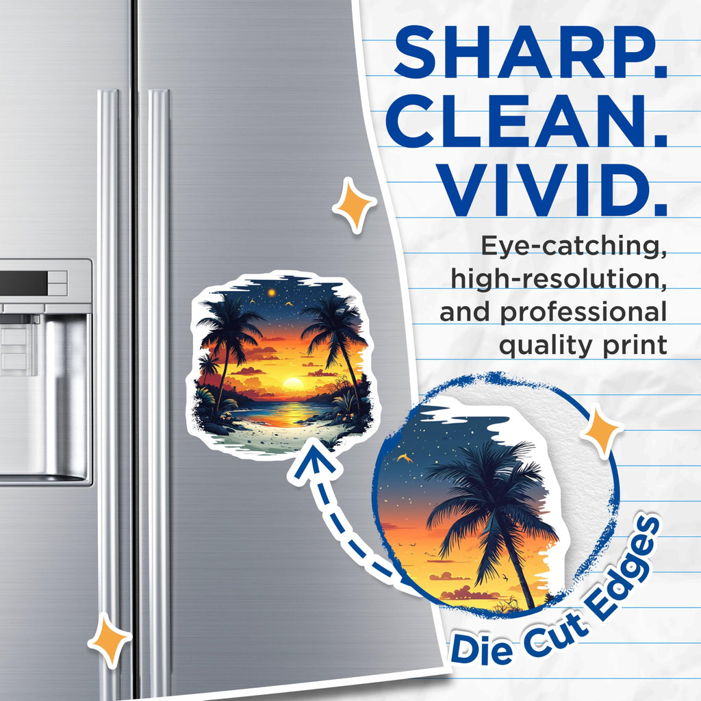 (2 Pack) Tropical Sunset Magnets - Beach View Ocean Scene - Vacation Refrigerator Decor - 5 Inches On Longest Side - Thick Durable Magnet - Made in USA - MAG26556