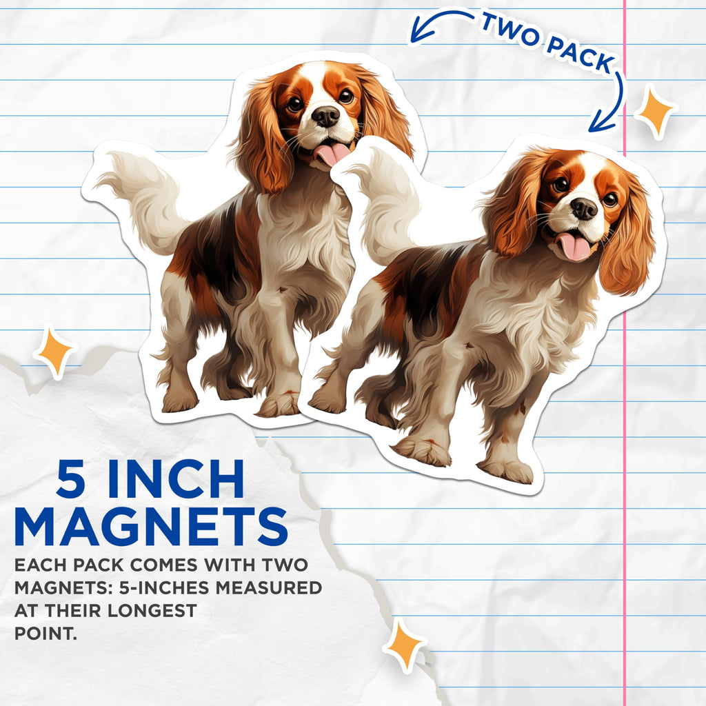 (2 Pack) Cavalier King Charles Spaniel Magnets - Dog Mom Decor - Pet Lover Accessories - 5 Inches On Longest Side - Thick Durable Magnet - Made in USA - MAG26336