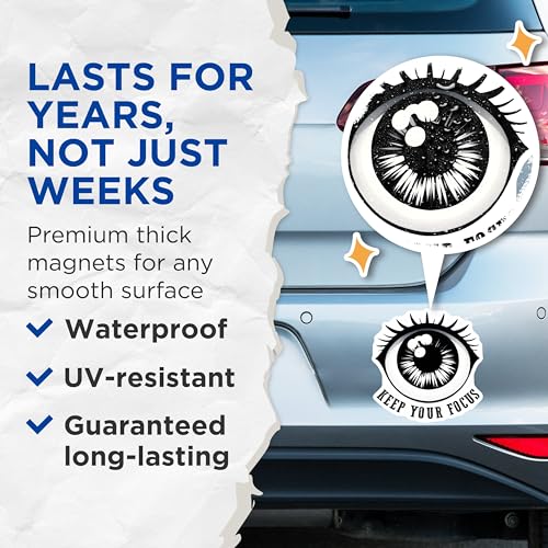 (2 Pack) Inspirational Eye Magnets - Motivational Quote - Keep Your Focus Home Decor - 5" On Longest Side - for Cars, Fridges, Toolboxes - Made in USA - MAG8085
