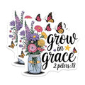 (2 Pack) Grow in Grace Stickers - Bible Verse Flower Stickers - Encouraging Scripture Stickers - 5" On Longest Side - Sticks to Smooth Flat Surfaces - Made in USA - BMCS6726