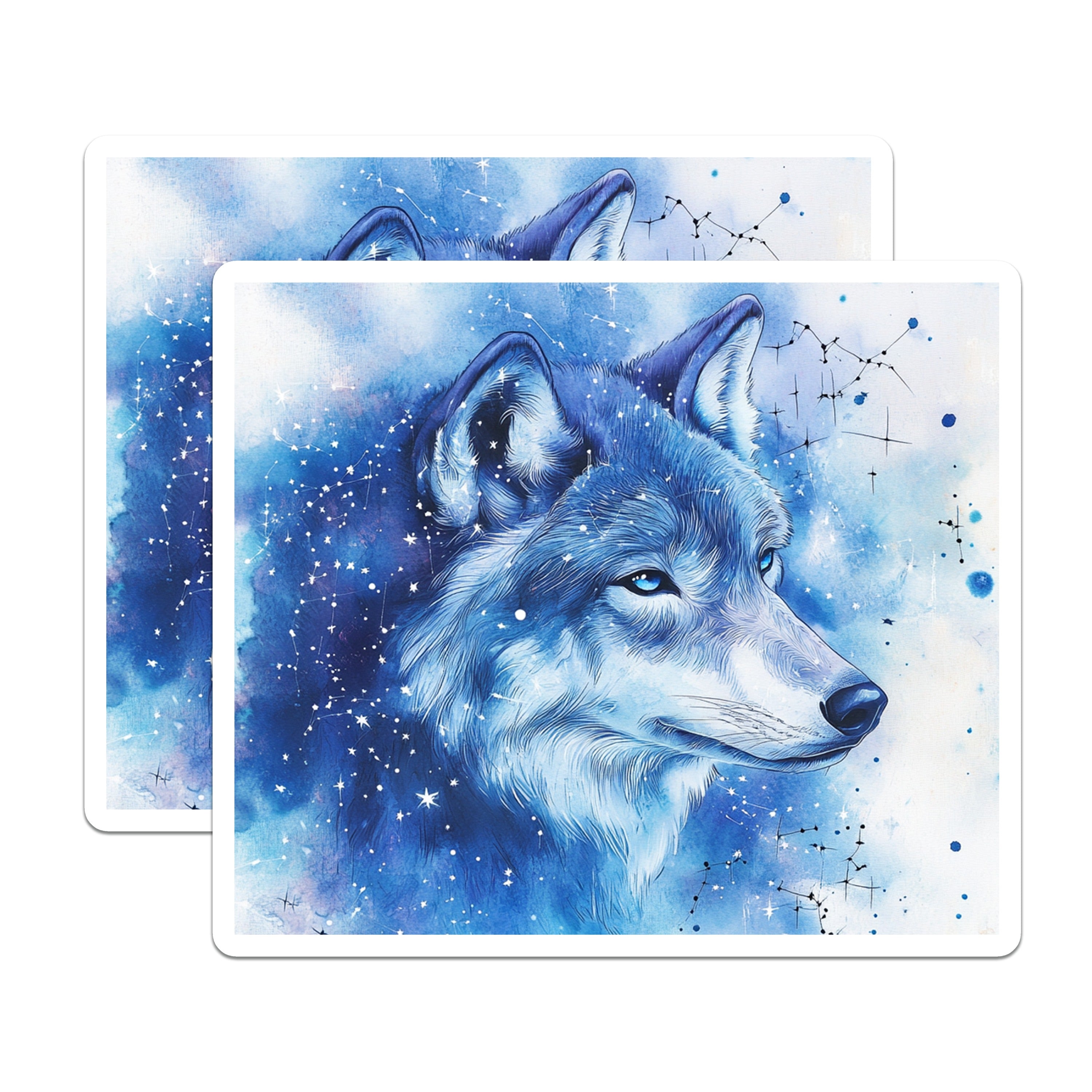 (2 Pack) Celestial Wolf Magnets - Starry Sky Art - Mystic Animal Decor - 5 Inches On Longest Side - Thick Durable Magnet - Made in USA - MAG39541