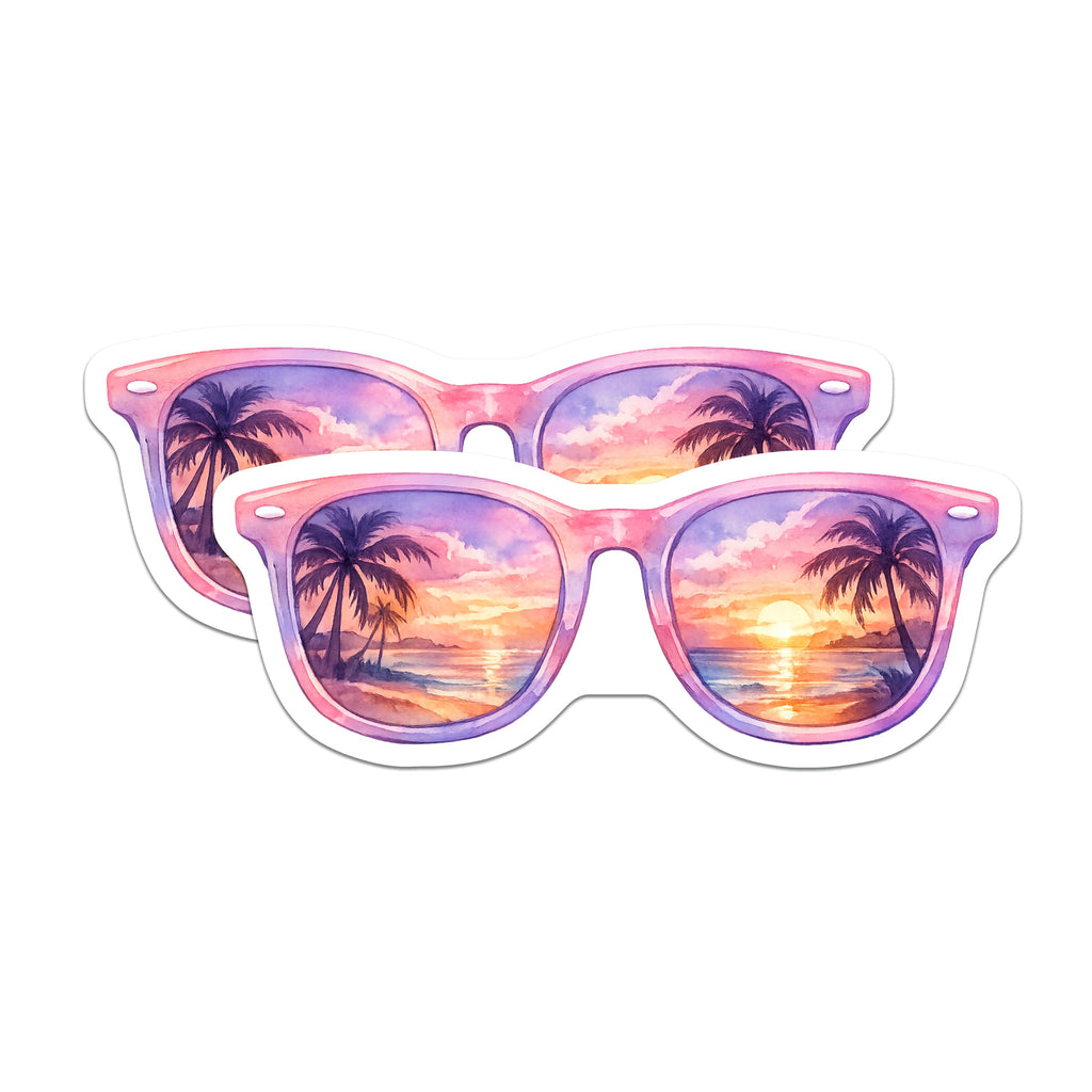 (2 Pack) Tropical Sunset Sunglasses Magnets - Beach Scene Refrigerator Decor - Vacation Wanderlust Art - 5 Inches On Longest Side - Thick Durable Magnet - Made in USA - MAG37732