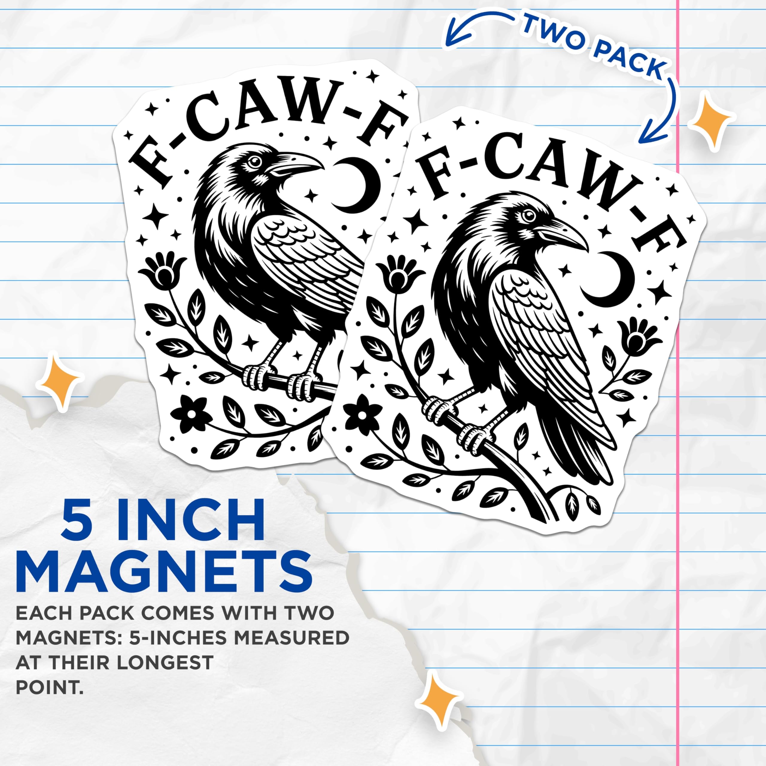 (2 Pack) Raven Magnets - F-CAW-F Crow Decor - Bird Refrigerator Magnet - 5" On Longest Side - Premium Magnet - for Cars, Refrigerators, Toolboxes, Lockers - Made in USA - MAG15351