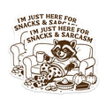 (2 Pack) Snacks Sarcasm Raccoon Magnets - Funny Animal Lover - Autumn Fall Decor - Cozy Homebody Kitchen Fridge Accent - 5 Inches On Longest Side - Thick Durable Magnet - Made in USA - MAG39772