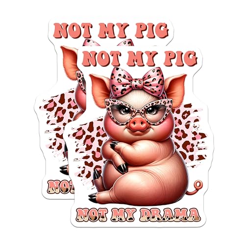 (2 Pack) Not My Pig Stickers - Cute Cartoon Pig - Funny Animal - 5" On Longest Side - Sticks to Smooth Flat Surfaces - Made in USA - BMCS7935
